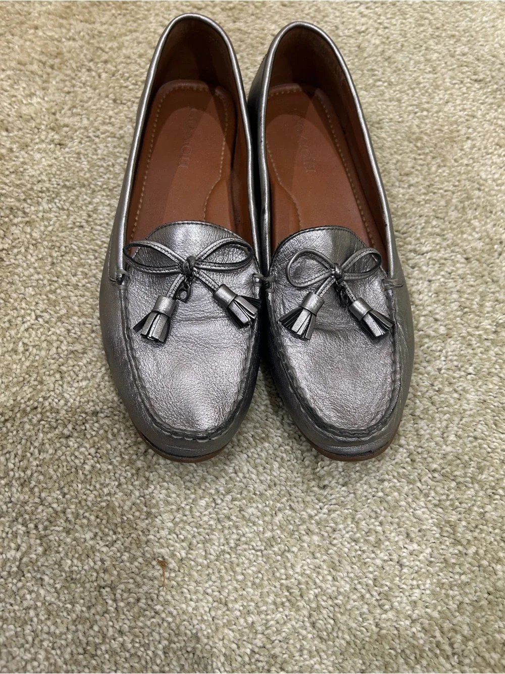 Coach Metallic gunmetal slip-on Tassel bow driving walking Loafers size 10 - Picture 4 of 13